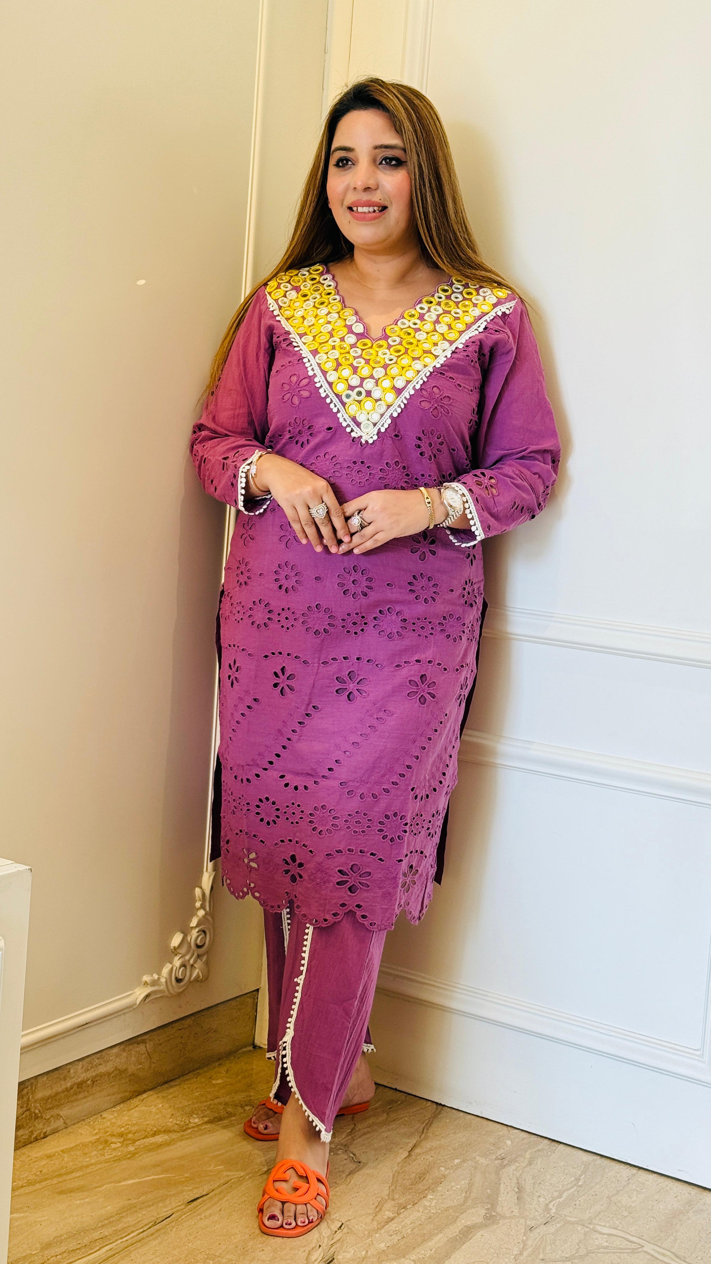 Purple Luxe Schiffli Co-ord Set